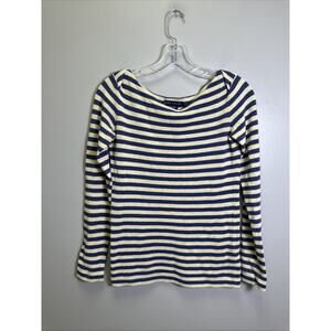 VTG Ralph Lauren Sweater Womens S Blue Cream Striped Boat Neck Old Money Cotton